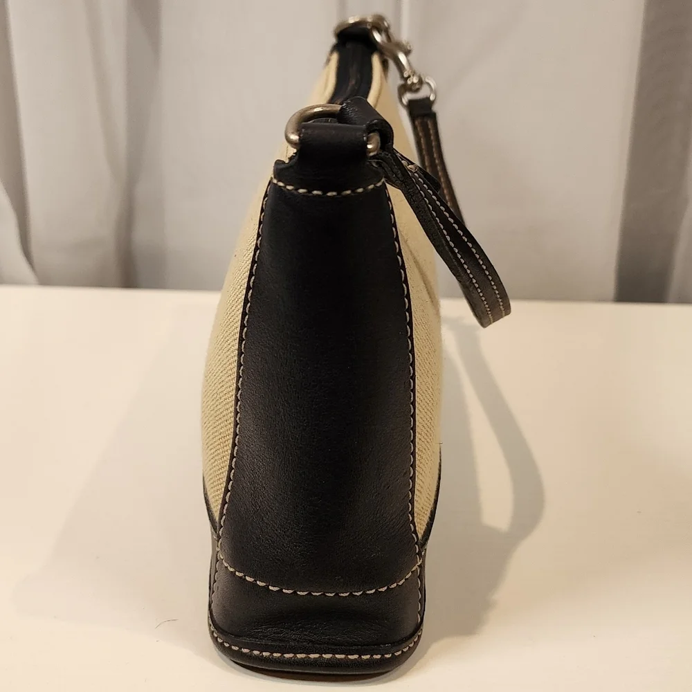 Vintage Coach Linen With Navy Leather Pochette #6115